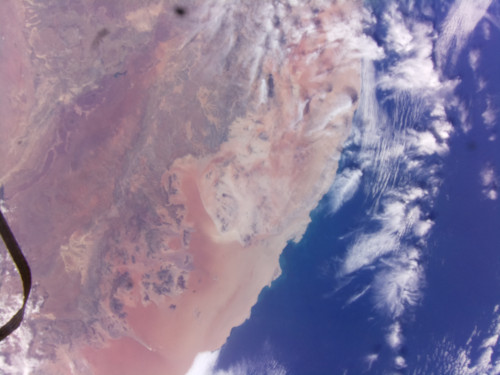 A picture of a coastline taken from the ISS in 2023